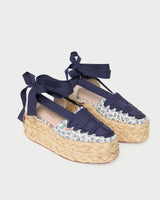Loeffler Randall Mason Closed Toe Platform Espadrille With Ankle Wrap - Prairie Floral/Navy