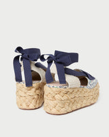 Loeffler Randall Mason Closed Toe Platform Espadrille With Ankle Wrap - Prairie Floral/Navy