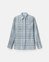 Glen Plaid Print Twill Plissé Blouse - Oxford Blue Multi