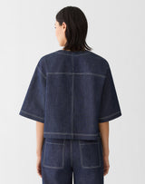 Short Sleeve Split Neck Cropped Shirt