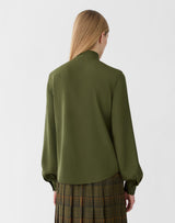 Organic Silk Stretch Georgette Tie Neck Blouse - Forest