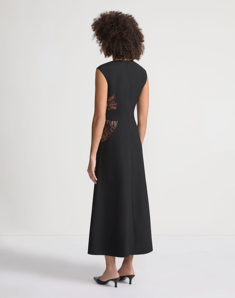 Hand-Beaded Wool-Silk Crepe Dress