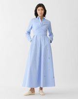 Embroidered Ls Tie Front/Wrap Back Dress