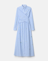 Embroidered Ls Tie Front/Wrap Back Dress