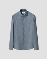 Houndstooth Check Flannel Shirt - Mid Blue