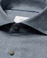 Houndstooth Check Flannel Shirt - Mid Blue