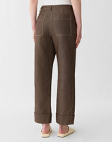Cotton-Linen Highline Straight Ankle Pant - Root