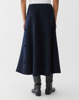 Wool-Cashmere Double Face Embellished Polka Dot Skirt - Blue Ink