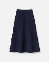 Wool-Cashmere Double Face Embellished Polka Dot Skirt - Blue Ink