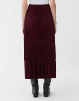 Satin Plissé Straight Midi Skirt - Aubergine