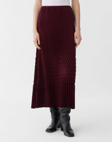 Satin Plissé Straight Midi Skirt - Aubergine