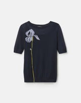 Intarsia Motif Crew Neck Sweater with Knit Tank