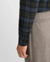Plaid Check Flannel Shirt - Navy Blue