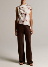 Watercolor Floral Twist Shoulder Top