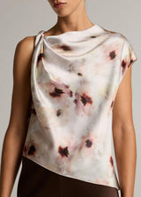 Watercolor Floral Twist Shoulder Top