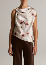 Watercolor Floral Twist Shoulder Top