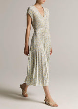 Citrine Bloom Crushed Cap Slv V-Nk Dress