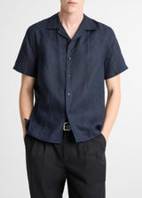 Linen Eyelet Stripe Short Sleeve Cabana Shirt - Oak Hall